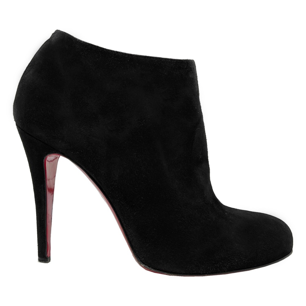 Christian Louboutin Black Suede Round Toe Stiletto Ankle Boots 38.5 - Picture 3 of 9